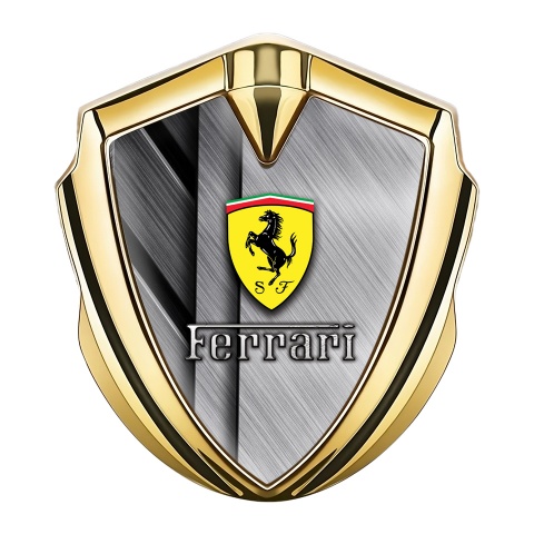 Ferrari Emblem Auto Zeichen Goldtonfarbe mit Metallelemente Hintergrund Effekt