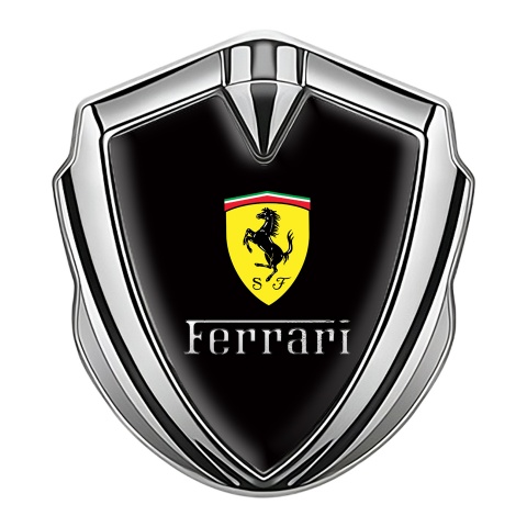Ferrari Emblem Aufkleber Autozubehor Silbertonfarbe mit Schwarz Basis und Sauberes Logo