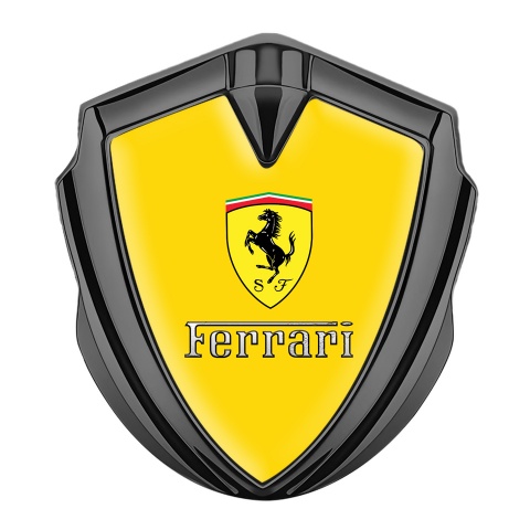 Ferrari Emblem Logo Schriftzug Aufkleber Graphit Tonfarbe mit Gelb Fundament Sauberes Logo
