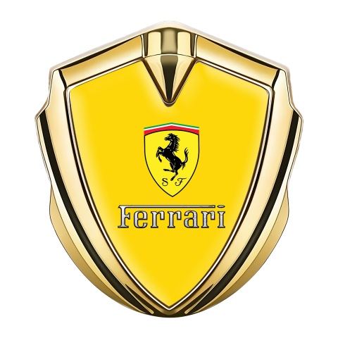 Ferrari Emblem Logo Schriftzug Aufkleber Goldtonfarbe mit Gelb Fundament Sauberes Logo
