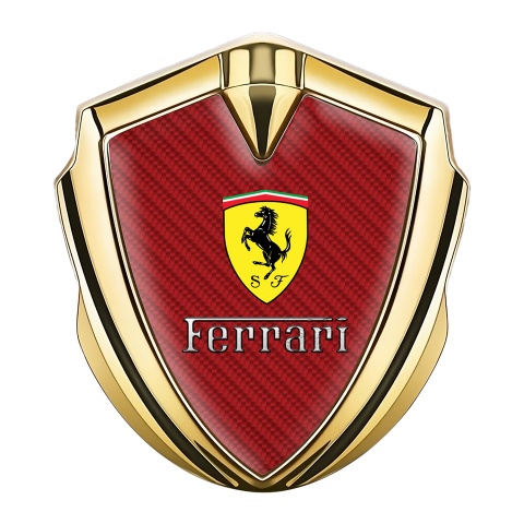 Ferrari Abzeichen selbstklebend Goldtonfarbe mit Rote Kohlenstoff Version