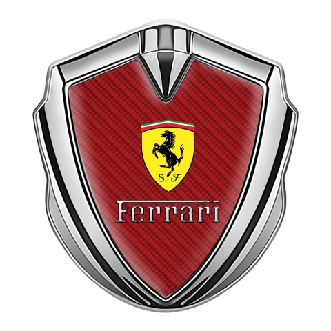 Ferrari Abzeichen selbstklebend Silbertonfarbe mit Rote Kohlenstoff Version
