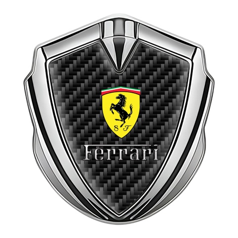 Ferrari Emblem Abzeichen selbstklebend Silbertonfarbe mit Schwarz Kohlenstoff Version