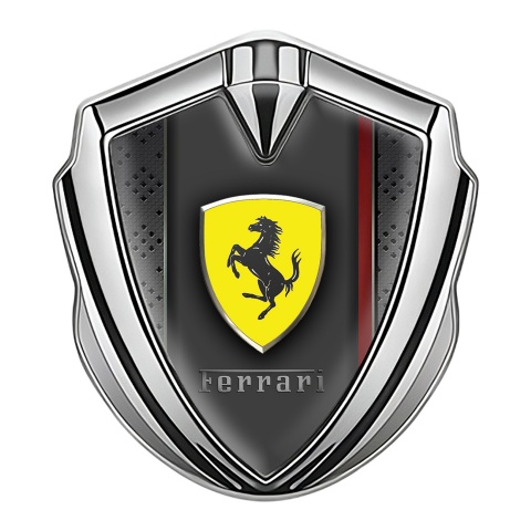 Ferrari Metal Emblem Self Adhesive Silver Dark Mesh Red Lining Design