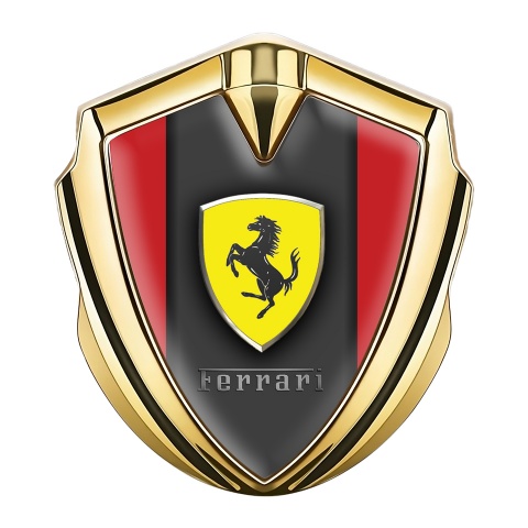 Ferrari 3D Car Metal Emblem Gold Red Sides Shield Logo Design