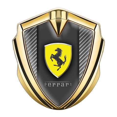 Ferrari Fender Emblem Badge Gold Carbon Effect Shield Logo