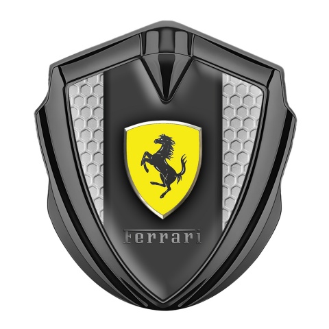Ferrari Trunk Metal Emblem Badge Graphite Grey Honeycomb Design