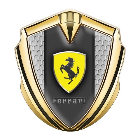 Ferrari Trunk Metal Emblem Badge Gold Grey Honeycomb Design