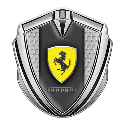 Ferrari Trunk Metal Emblem Badge Silver Grey Honeycomb Design