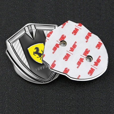 Ferrari Self Adhesive Emblem Silver White Carbon Classic Shield