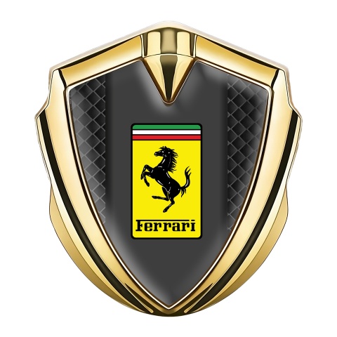 Ferrari Bodyside Badge Self Adhesive Gold Dark Grid Rectangle Logo