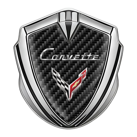 Chevrolet Corvette Trunk Metal Badge Silver Dark Carbon Design