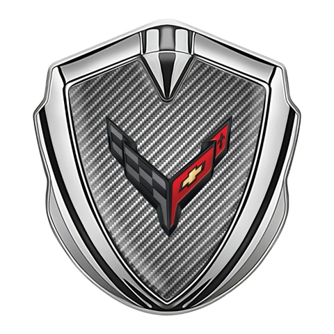 Chevrolet Corvette Trunk Emblem Badge Silver Light Carbon Big Logo