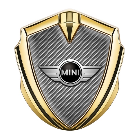 Mini Cooper Aufkleber Emblem Goldtonfarbe mit Graphit Carbon Klassisch Design
