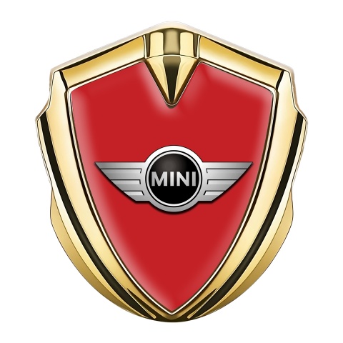 Mini Cooper Emblem Logo Schriftzug Aufkleber Goldtonfarbe mit Rot Vorlage Klassisch Design