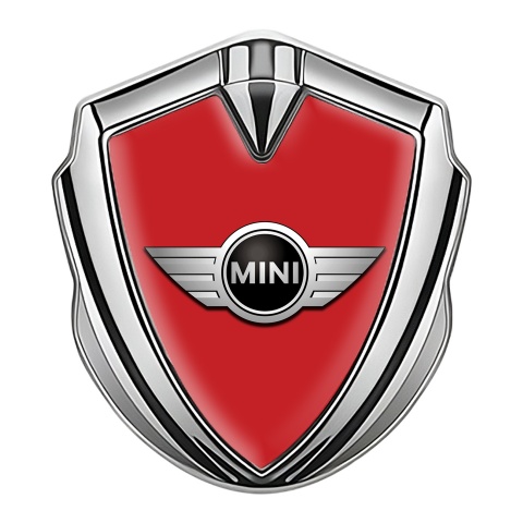 Mini Cooper Emblem Logo Schriftzug Aufkleber Silbertonfarbe mit Rot Vorlage Klassisch Design