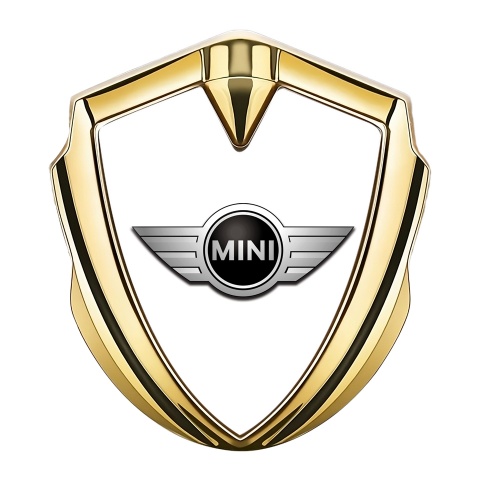 Mini Cooper Seitenflugel Emblem Aufkleber Goldtonfarbe mit Weiss Vorlage Klassisch Stil