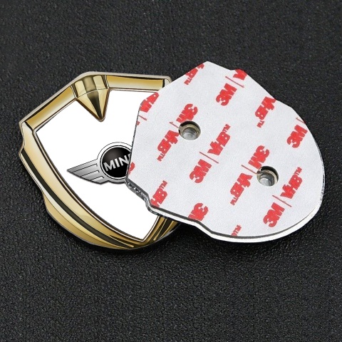Mini Cooper Seitenflugel Emblem Aufkleber Goldtonfarbe mit Weiss Vorlage Klassisch Stil