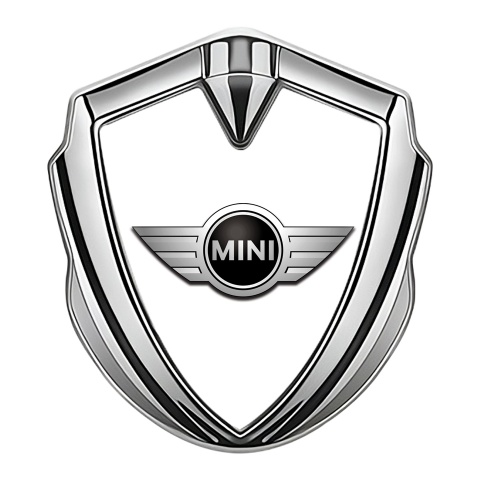 Mini Cooper Seitenflugel Emblem Aufkleber Silbertonfarbe mit Weiss Vorlage Klassisch Stil