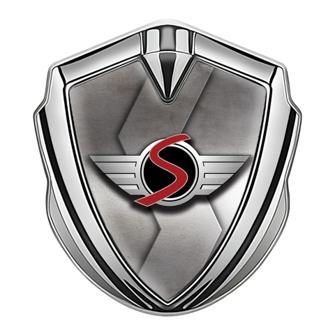 Mini Cooper S Emblem Abzeichen Silbertonfarbe mit Fase Basis Auflage