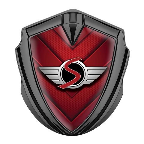 Mini Cooper S Emblem Abzeichen selbstklebend Graphit Tonfarbe mit Rote V formig Design