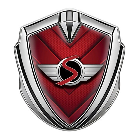 Mini Cooper S Emblem Abzeichen selbstklebend Silbertonfarbe mit Rote V formig Design