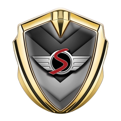 Mini Cooper S Emblem Auto Zeichen Goldtonfarbe mit V formig Basis und Rot Logo