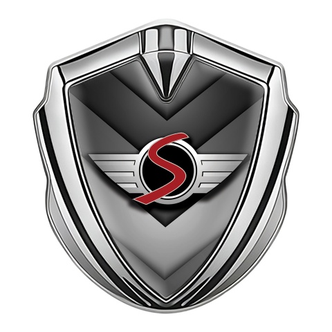 Mini Cooper S Emblem Auto Zeichen Silbertonfarbe mit V formig Basis und Rot Logo