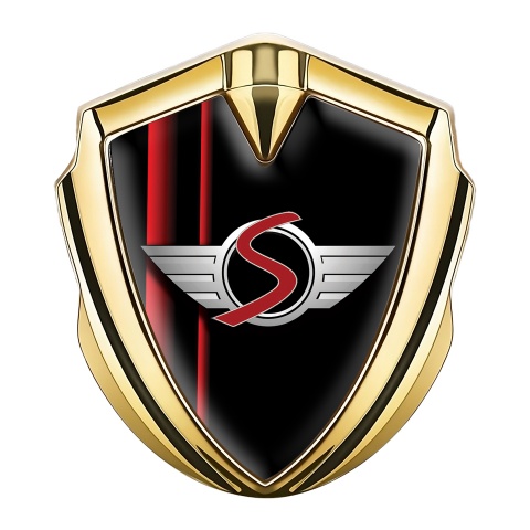 Mini Cooper S Emblem Aufkleber Autozubehor Goldtonfarbe mit Schwarz Rot Streifen design