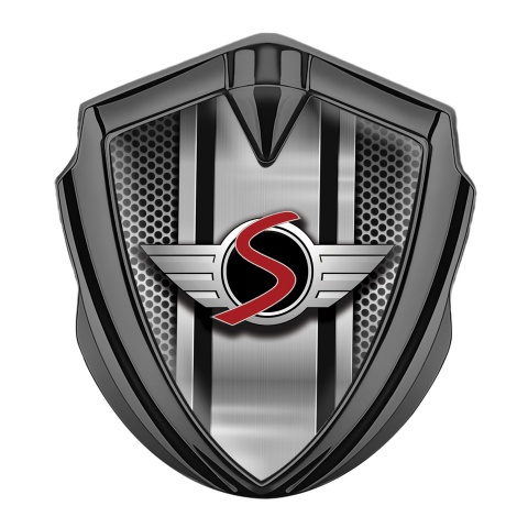 Mini Cooper S Aufkleber Emblem Graphit Tonfarbe mit Metallgeflecht Ausführung und Sport Logo