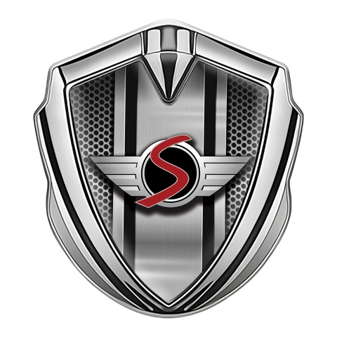 Mini Cooper S Aufkleber Emblem Silbertonfarbe mit Metallgeflecht Ausführung und Sport Logo