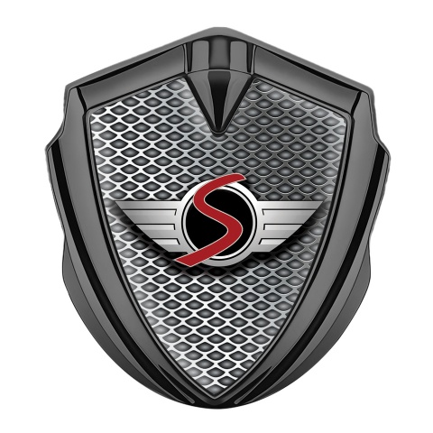 Mini Cooper S Emblem Logo Schriftzug Aufkleber Graphit Tonfarbe mit Netzmuster und Sport Logo