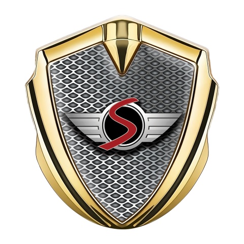 Mini Cooper S Emblem Logo Schriftzug Aufkleber Goldtonfarbe mit Netzmuster und Sport Logo