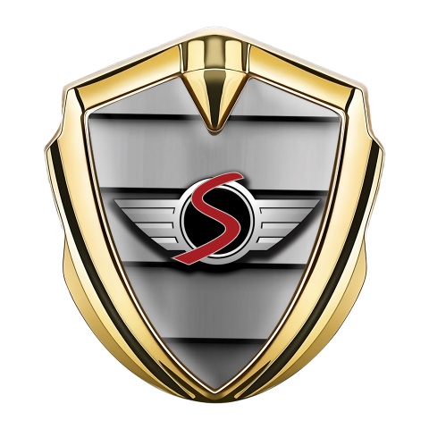 Mini Cooper S Seitenflugel Emblem Aufkleber Goldtonfarbe mit Metalljalousien Ausfuhrung