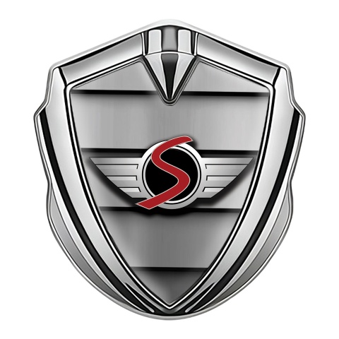 Mini Cooper S Seitenflugel Emblem Aufkleber Silbertonfarbe mit Metalljalousien Ausfuhrung