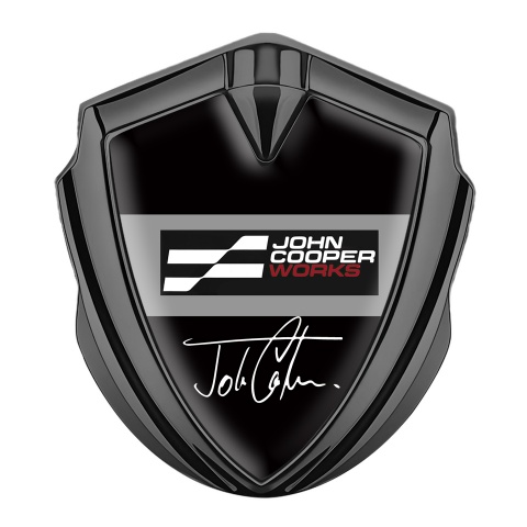 Mini Cooper Emblem Abzeichen Graphit Tonfarbe Mit Schwarz Basis und John Cooper Works Logo