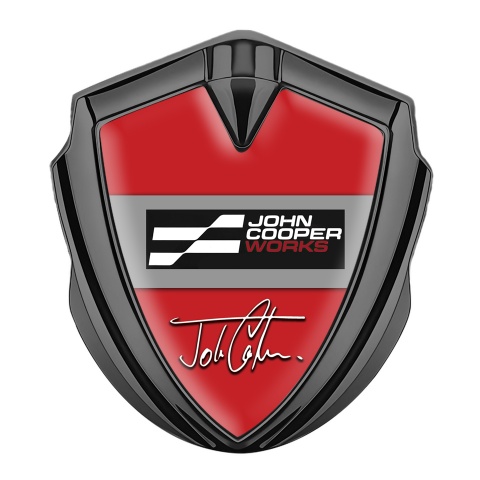 Mini Cooper Emblem Abzeichen Graphit Tonfarbe Mit Rot Basis und John Cooper Works Logo
