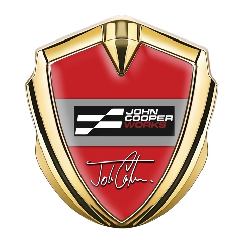 Mini Cooper Emblem Abzeichen Goldtonfarbe Mit Rot Basis und John Cooper Works Logo