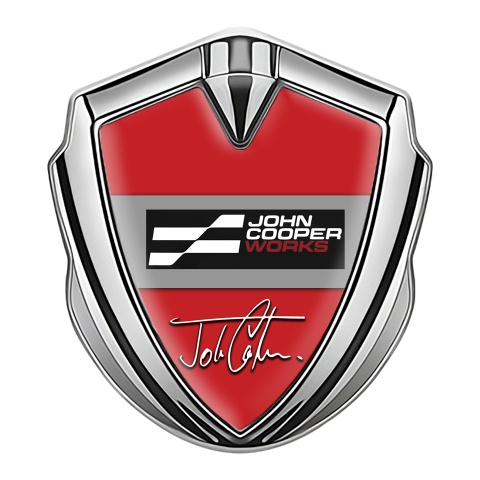 Mini Cooper Emblem Abzeichen Silbertonfarbe Mit Rot Basis und John Cooper Works Logo