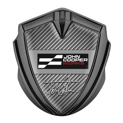 Mini Cooper 3D Emblem Abzeichen selbstklebend Graphit Tonfarbe Mit Kohlenstoff Basis und John Cooper Works Logo