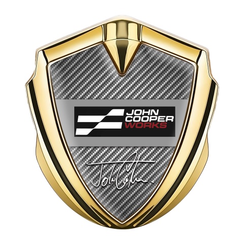 Mini Cooper 3D Emblem Abzeichen selbstklebend Goldtonfarbe Mit Kohlenstoff Basis und John Cooper Works Logo
