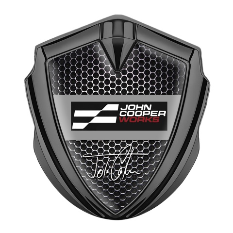 Mini Cooper Emblem Auto Zeichen Graphit Tonfarbe Mit Perforierter Stahl Basis und John Cooper Works Logo