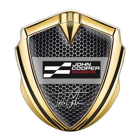 Mini Cooper Emblem Auto Zeichen Goldtonfarbe Mit Perforierter Stahl Basis und John Cooper Works Logo