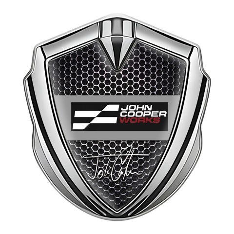 Mini Cooper Emblem Auto Zeichen Silbertonfarbe Mit Perforierter Stahl Basis und John Cooper Works Logo