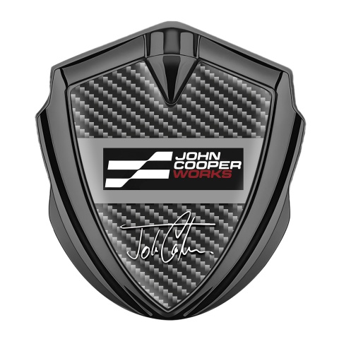 Mini Cooper Emblem Logo Schriftzug Aufkleber Graphit Tonfarbe Mit Dunkel Carbon Basis und John Cooper Works Logo