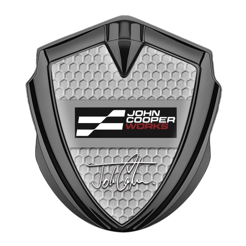 Mini Cooper Emblem Abzeichen Graphit Tonfarbe Mit Wabeneffekt Basis und John Cooper Works Logo