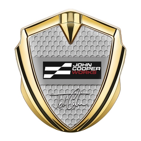 Mini Cooper Emblem Abzeichen Goldtonfarbe Mit Wabeneffekt Basis und John Cooper Works Logo