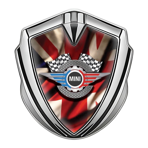 Mini Cooper Emblem Auto Zeichen mit Silbertonfarbe und Britische Flagge Auflage