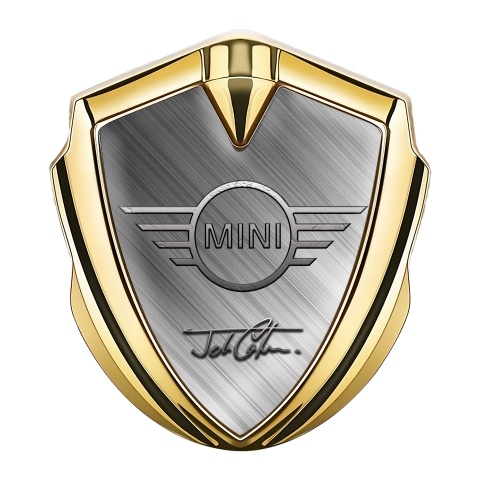 Mini Cooper Emblem Aufkleber Autozubehor Goldtonfarbe mit Mattiertes Metall Hintergrund und Klassisch Logo