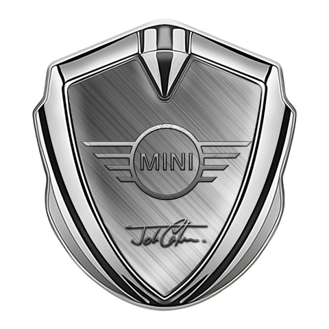 Mini Cooper Emblem Aufkleber Autozubehor Silbertonfarbe mit Mattiertes Metall Hintergrund und Klassisch Logo